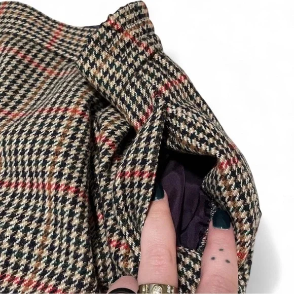 VTG 90s Wool Blend Houndstooth Pencil Skirt Sz 18 Brown Lined Pockets Academia - Picture 6 of 8